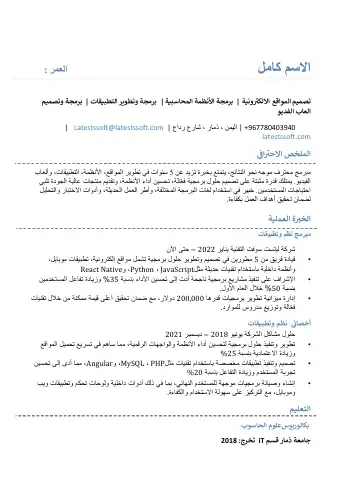 سيرة ذاتية بنظام ATS  مبرمج مواقع